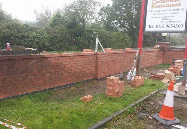 Front boundary wall Repaired using a matching brick at a job in Calverton, Nottingham