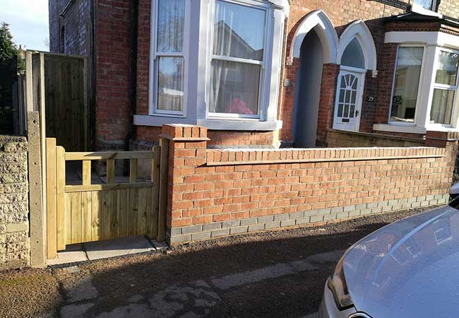 A front garden Wall built using prewar chesire bricks and a gate installed at a job in West Bridgford, Nottingham