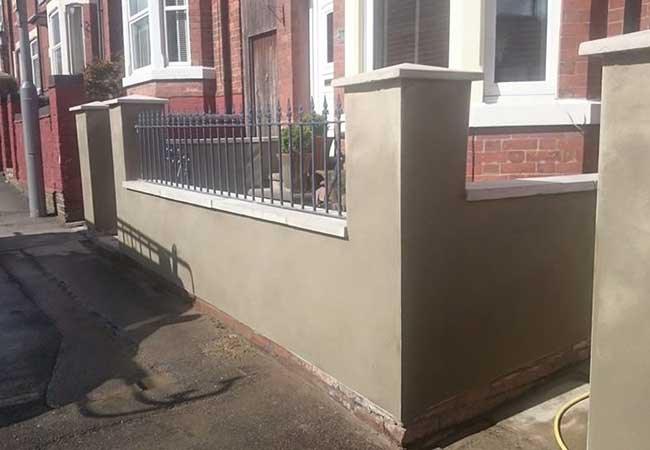 Front Garden wall renderd to tidy it up, railings installed also at a job in Eastwood, Nottingham