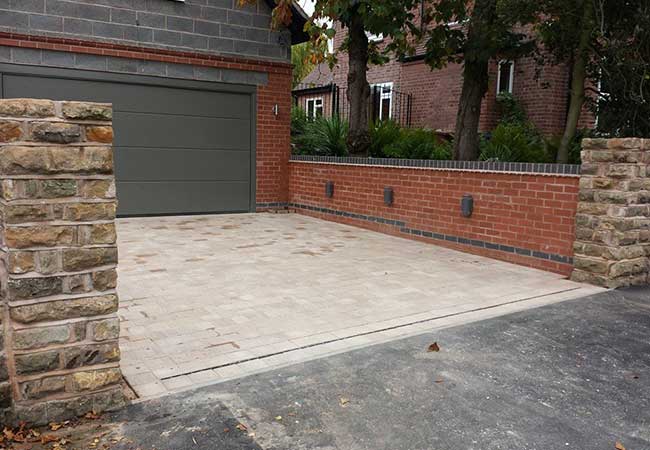 A driveway installed in front of a garage (that we also built) in Woodthorpe, Nottingham.