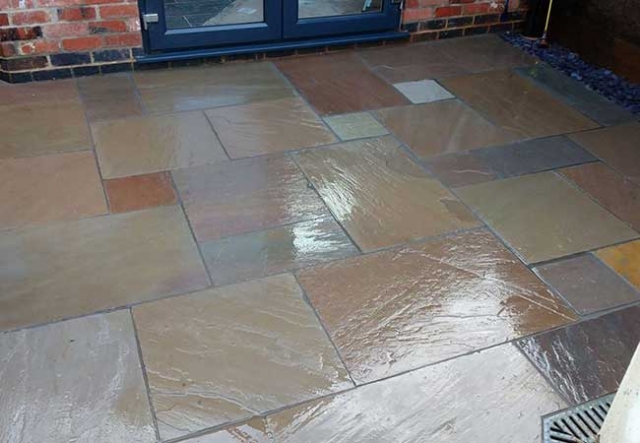 A patio we layed at Kimberley, Nottingham using a Raj Green Indian Sandstone